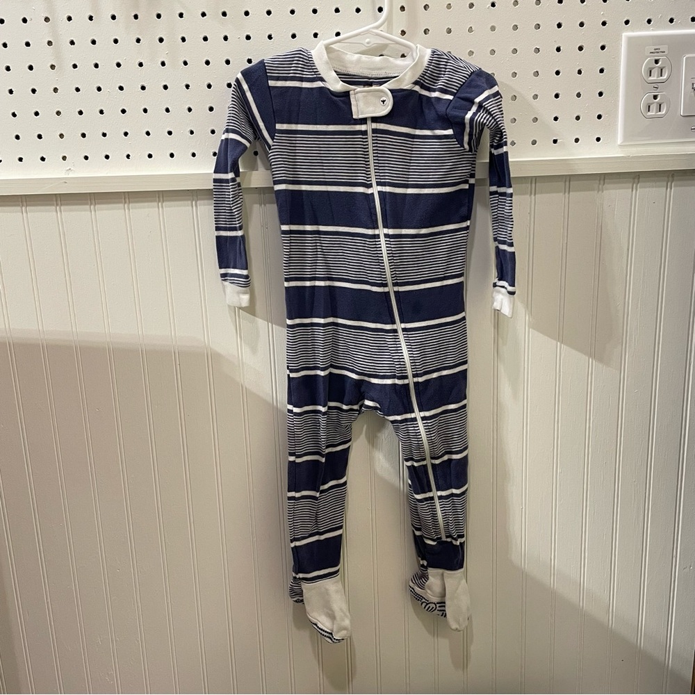Burts Bees Baby zip footed sleeper in navy and white stripes
